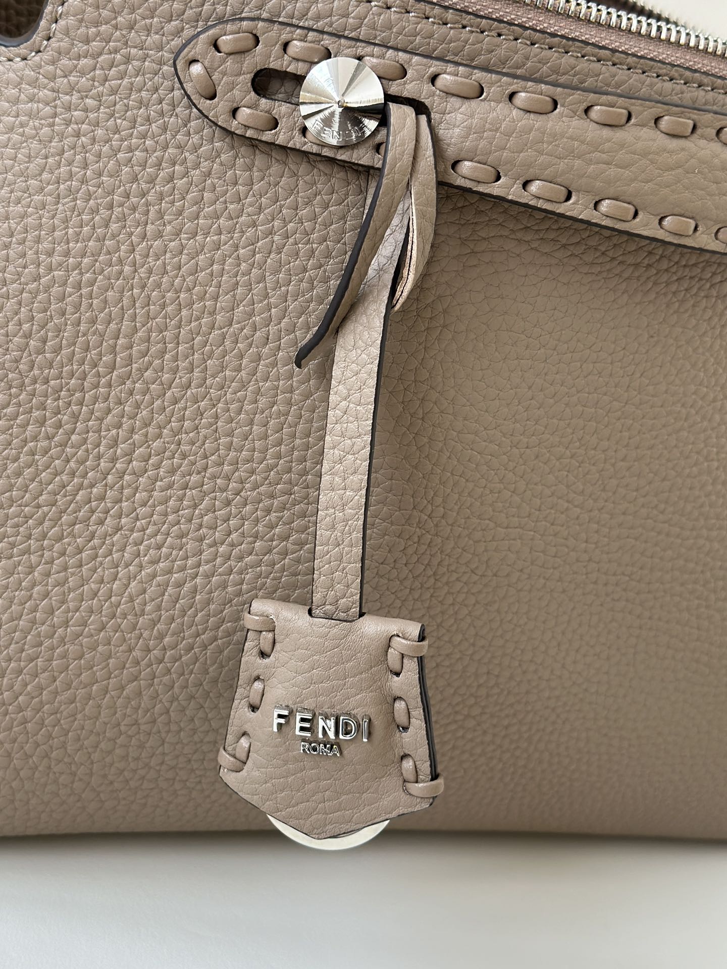 Fendi Medium By The Way Selleria With 192 Hand-sewn Topstitches Shoulder Bag Dove Gray